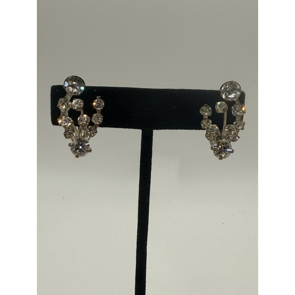 Vintage Crystal Rhinestone Earrings Clip On Silver Tone Clear AB Made in Austria